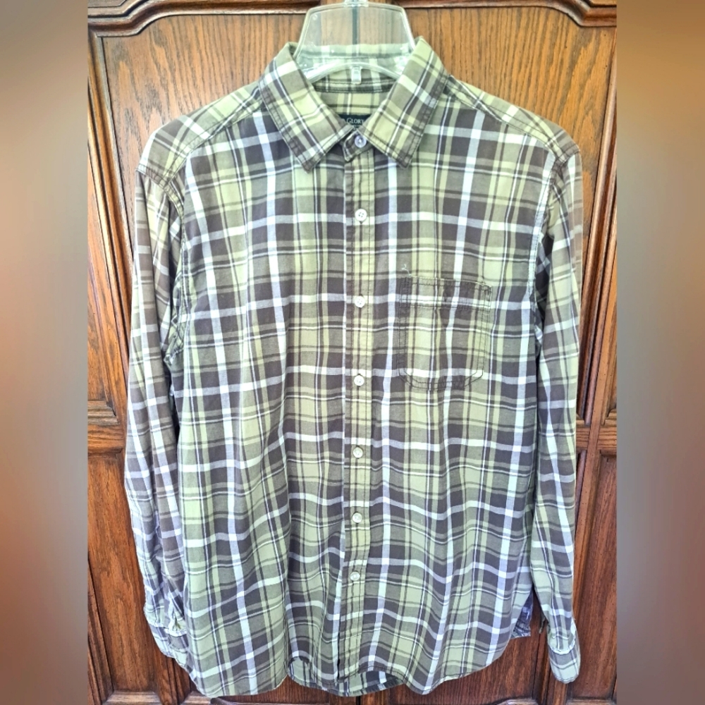 Faded Glory Men's Green Plaid Oxford Shirt